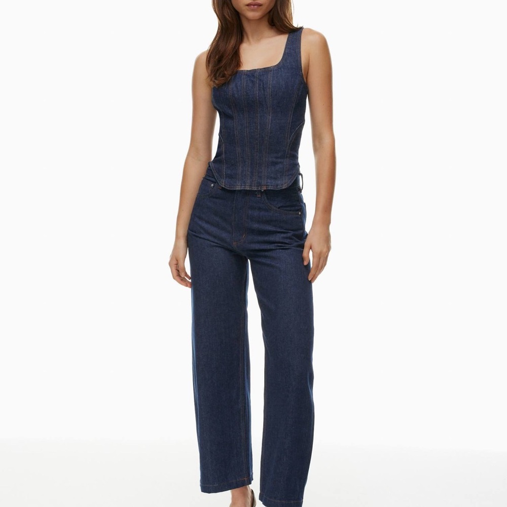 Denim Corset Top and Wide-Leg Jeans Set